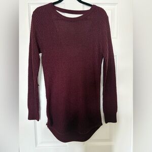 Urban Heritage Maroon Crew Neck Knit Sweater with open back detail. Size Small.